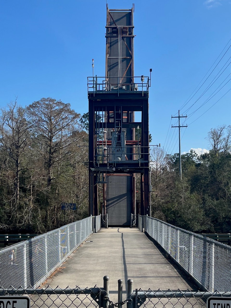 Raised drawbridge over Bayou Lacombe