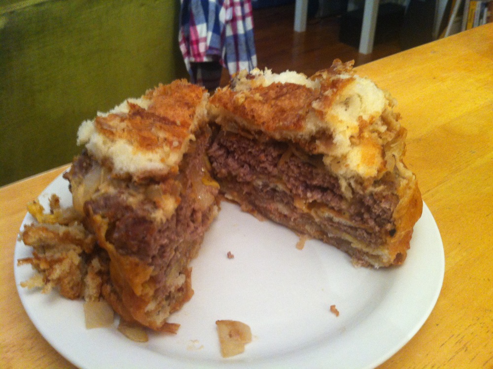 Fried Burger topped with Burgers
